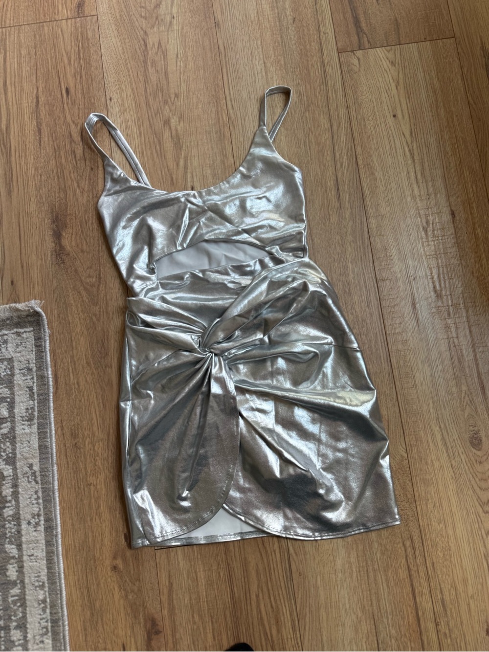 Silver Metallic Knot-Front 2 piece skirt and bodysuit Mini Dress - Women's